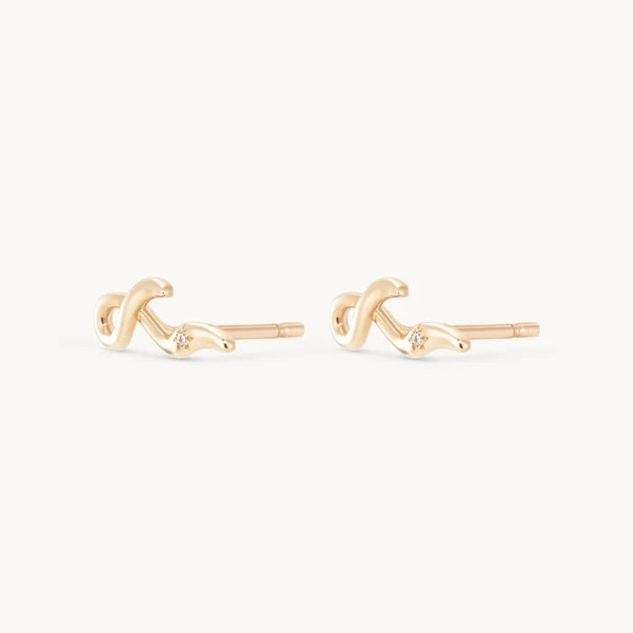 Snail Trail Studs in 10/14k yellow gold with diamond, alternate angle detail view 2