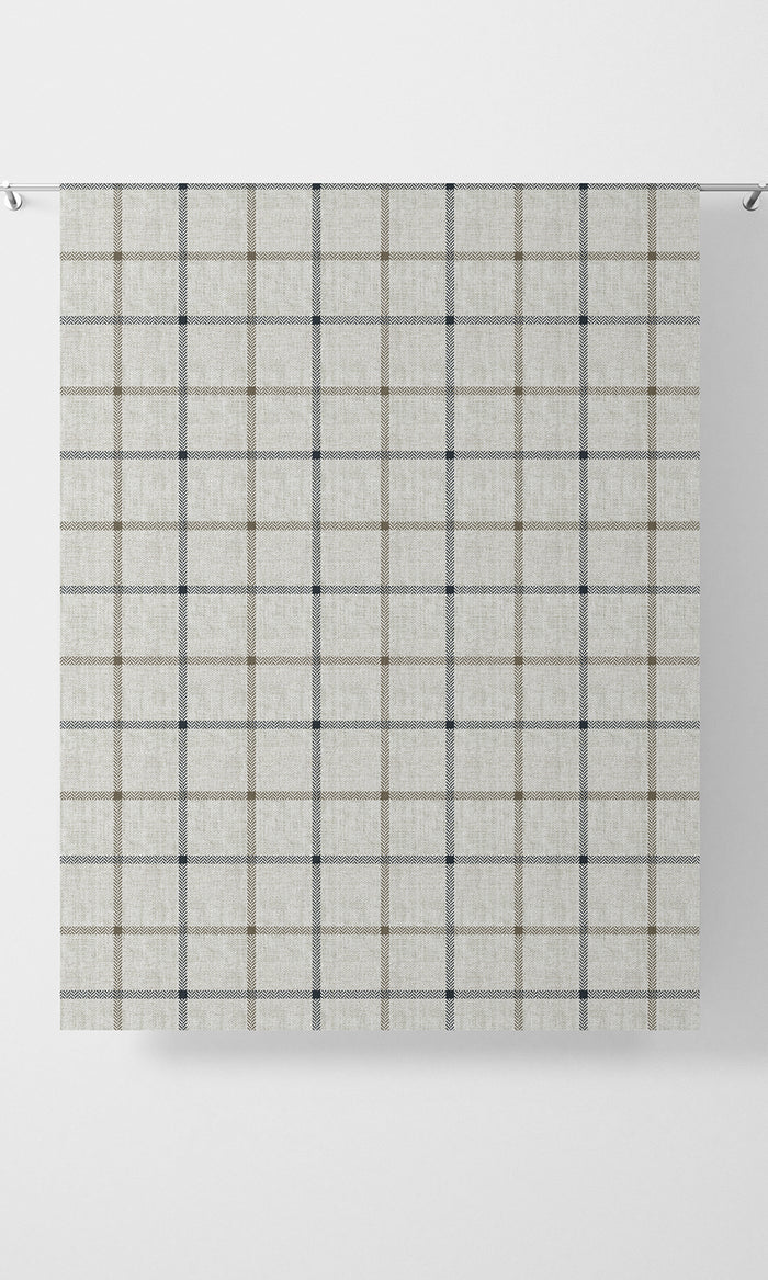 Check Patterned Pinch Pleat, Rod Pocket, Eyelet Curtains (Oatmeal White)