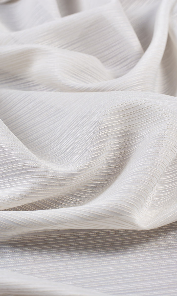 Striped Sheer Fabric By the Metre for Curtains & Drapes (Pearl White)