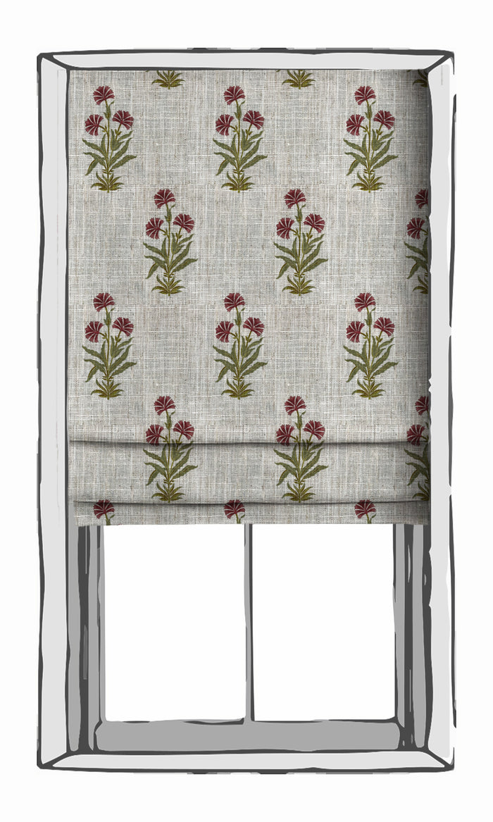 Floral Print Window Treatments Fabric By the Metre (White/ Green/ Red)