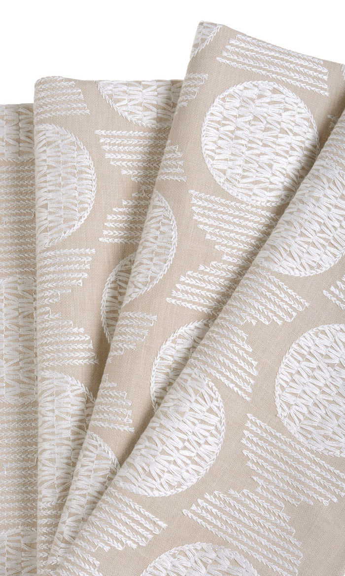 Geometric Patterned Pinch Pleat, Rod Pocket, Eyelet Curtains (Beige/ White)