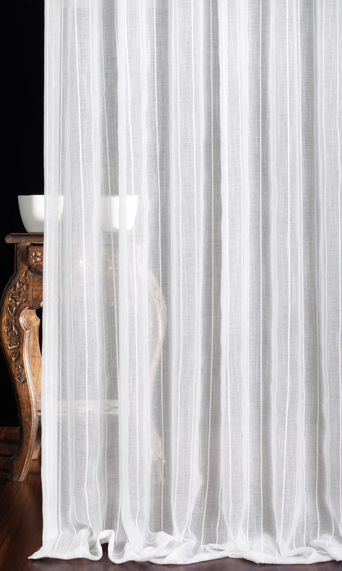Striped Sheer Window Treatments Fabric By the Metre (White)