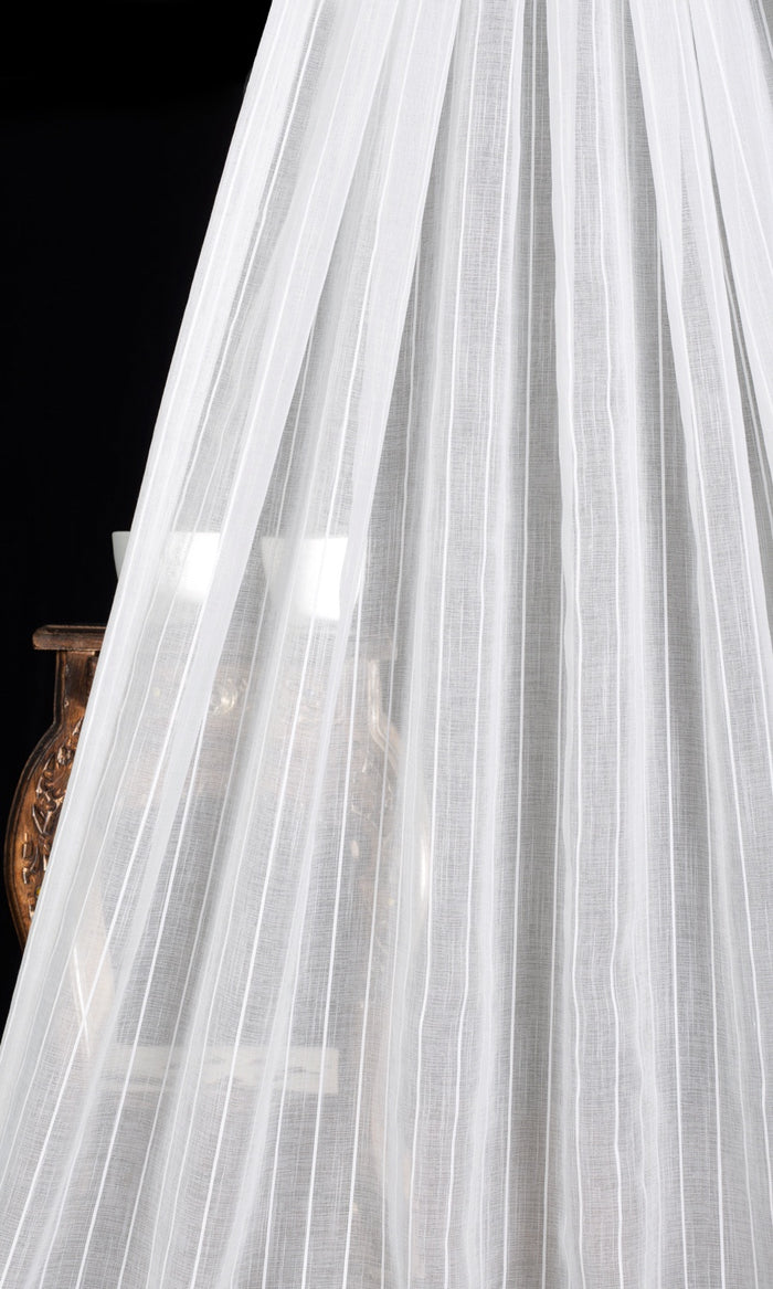 Striped Sheer Home Textile Fabric Material By the Metre (White)