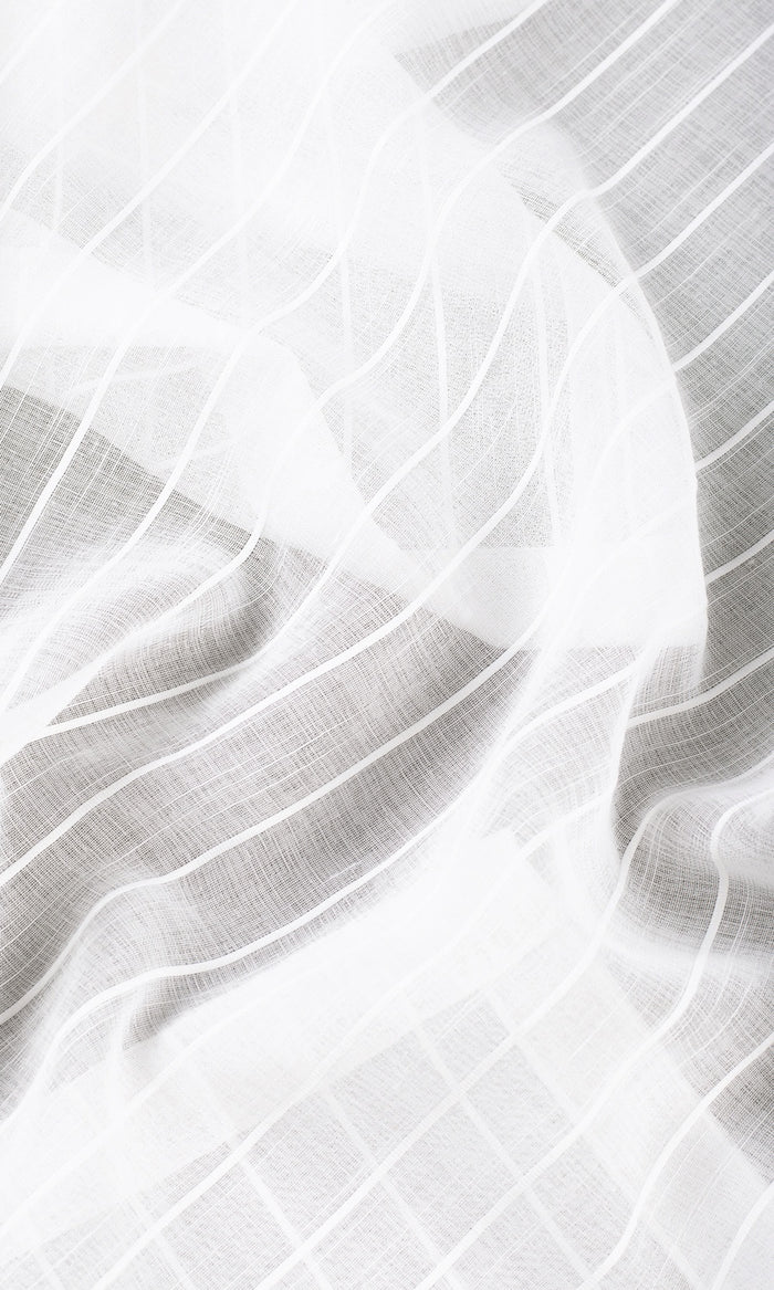 Striped Sheer Fabric By the Metre for Curtains & Drapes (White)