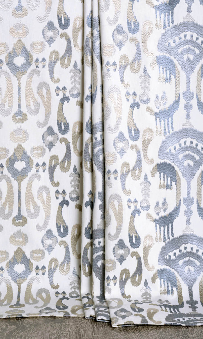 Ikat Print Drapes for Living, Bedroom, Kitchen, Bathroom (Gray/ Beige/ White)