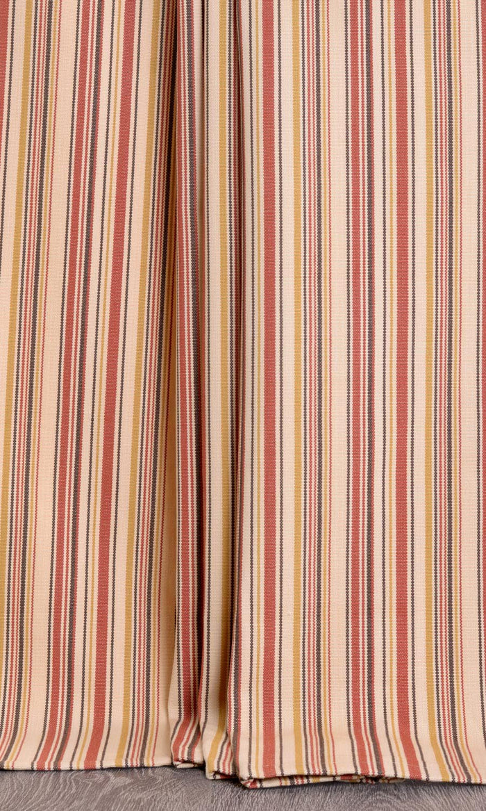 Striped Cotton Pinch Pleat, Rod Pocket, Eyelet Curtains (Beige/ Coral Red)