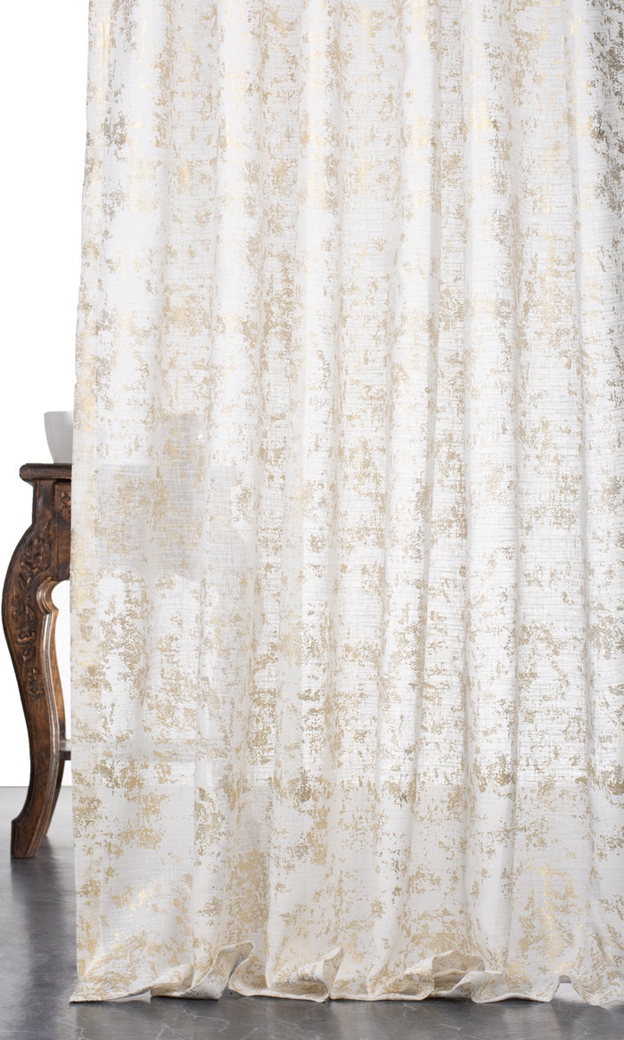Textured Semi-Sheer Window Treatments Fabric By the Metre (Cream/ Golden)