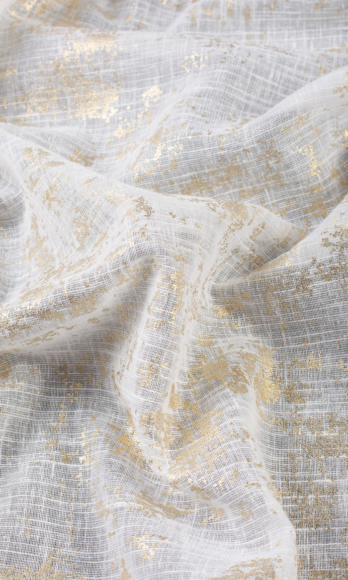 Textured Semi-Sheer Fabric By the Metre for Curtains & Drapes (Cream/ Golden)