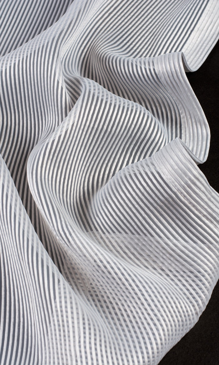 Striped Sheer Fabric Material By the Metre (Grey)