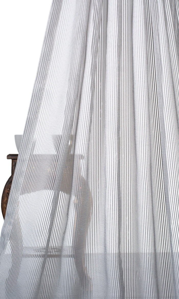 Striped Sheer Fabric By the Metre for Curtains & Drapes (Grey)