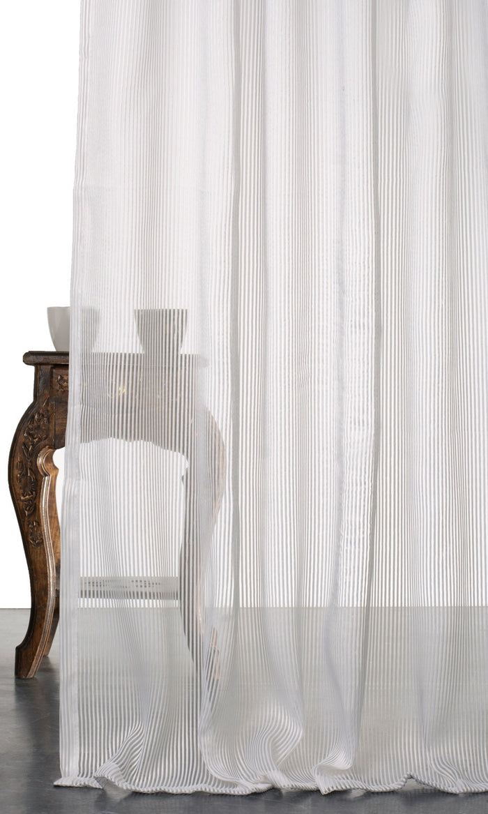 Striped Sheer Window Treatments Fabric By the Metre (White)