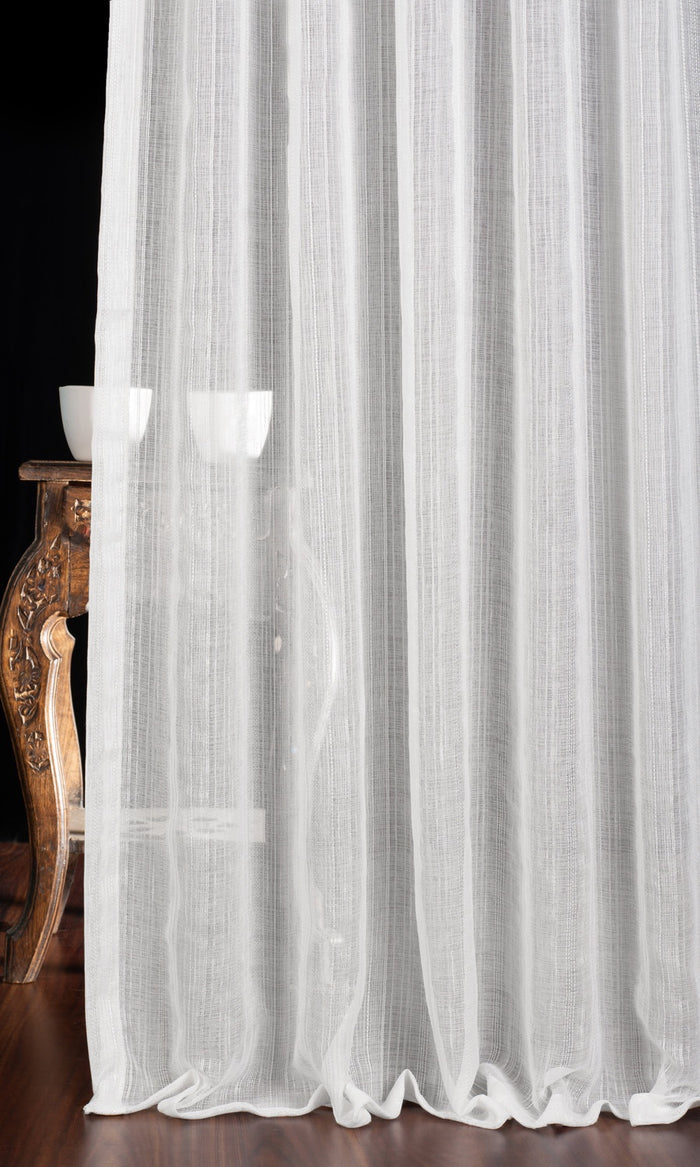 Textured Striped Sheer Window Treatments Fabric By the Metre (White)