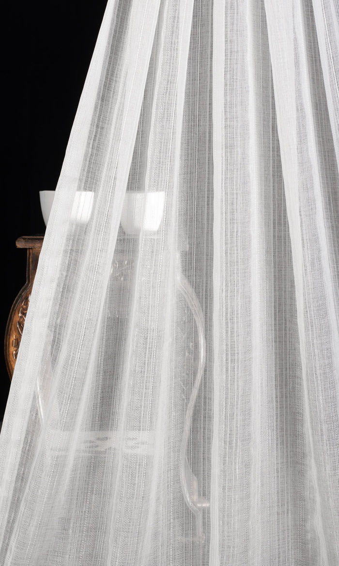 Textured Striped Sheer Home Textile Fabric Material By the Metre (White)