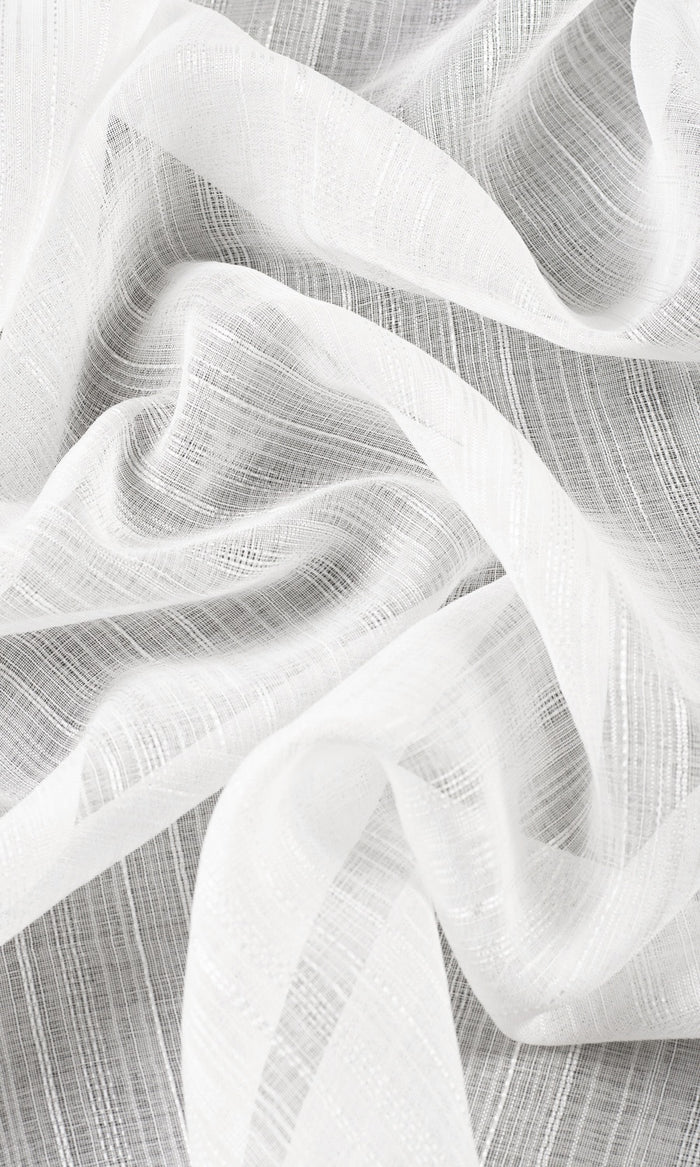 Textured Striped Sheer Fabric By the Metre for Curtains & Drapes (White)