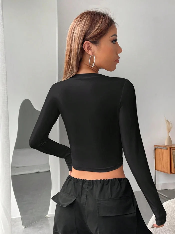 Spider Embroidery Crop Long Sleeve Top