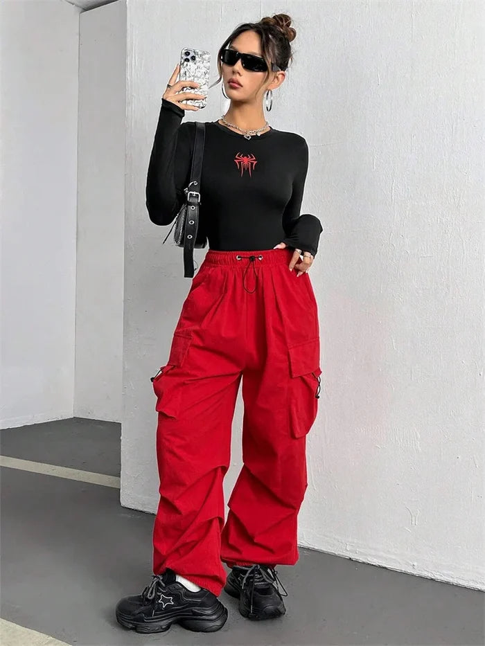 Spider Print Slim Long Sleeve Crop Top | Round Neck Stretch Tee