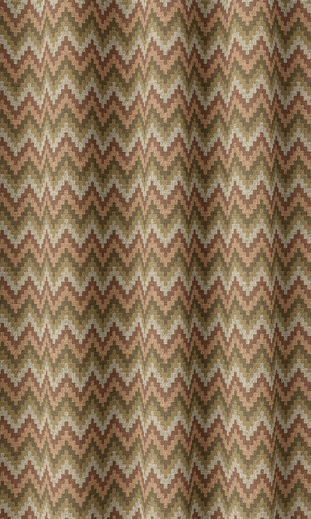 Chevron Patterned Home Textile Fabric Material By the Metre (Green/ Salmon Pink)