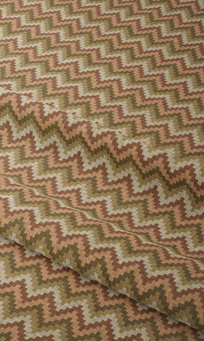 Chevron Patterned Fabric Material By the Metre (Green/ Salmon Pink)