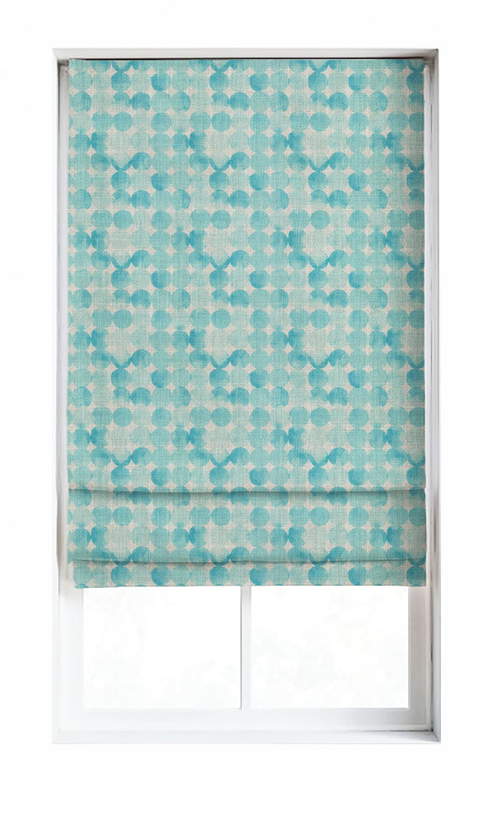 Polka Dots Window Treatments Fabric By the Metre (White/ Turquoise)