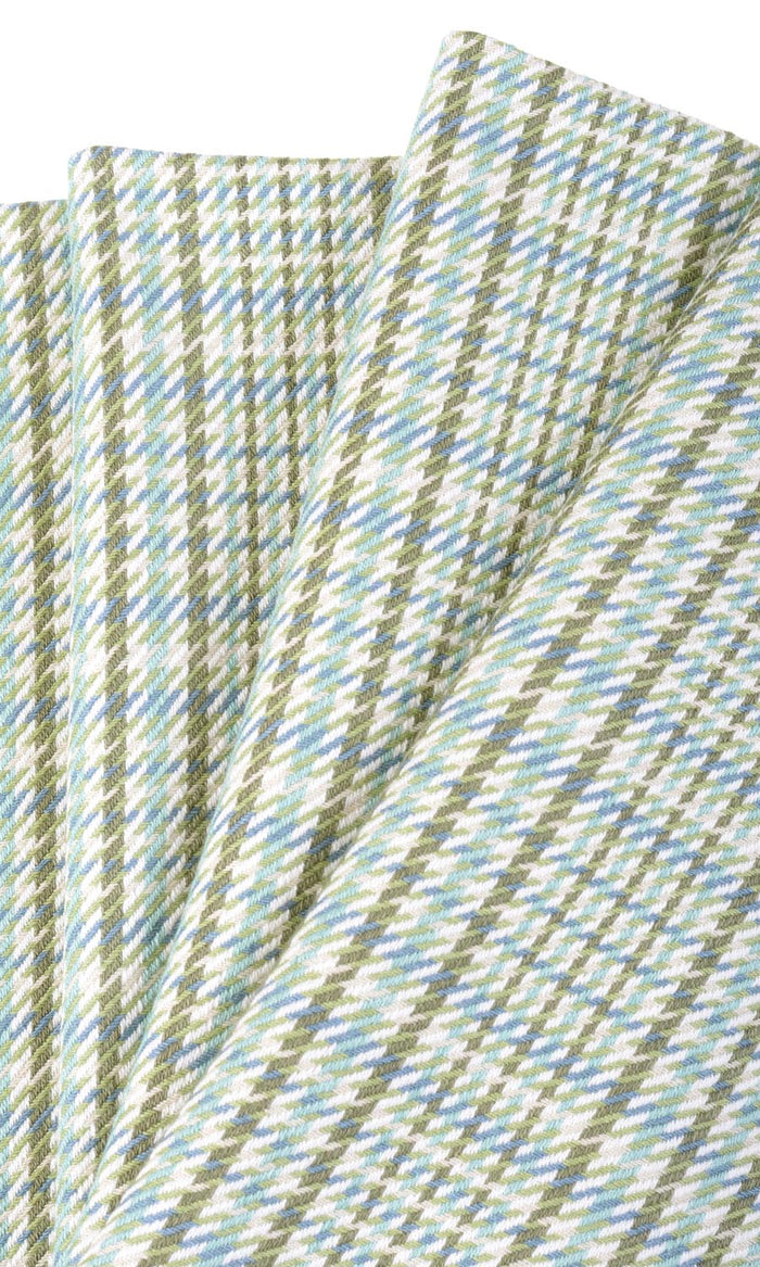 Houndstooth Cotton Pinch Pleat, Rod Pocket, Eyelet Curtains (Green/ Blue)