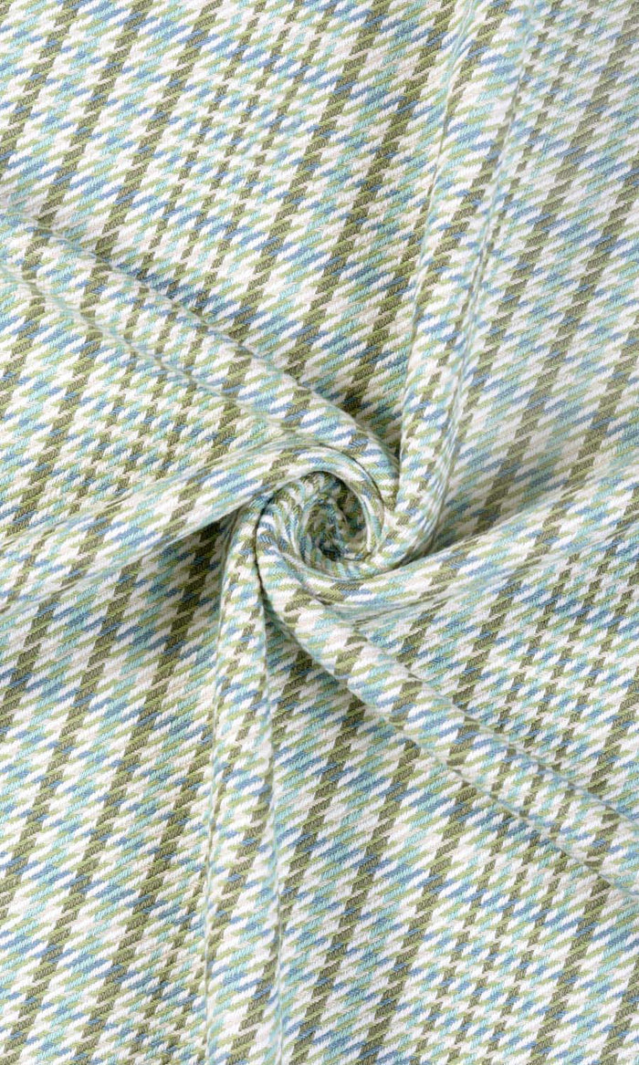 Houndstooth Cotton Drapes (Green/ Blue) Extra Long Short Wide