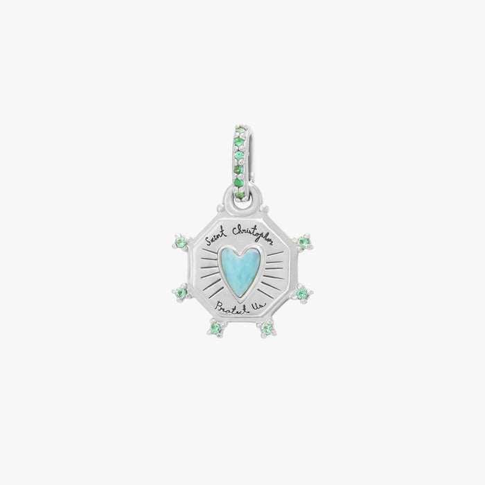 St. Kitts heart charm - sterling silver, larimar, tsavorite gemstones