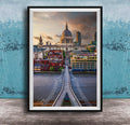 a cityscape with a bridge spanning across a river, surrounded by tall buildings and a domed structure, likely a cathedral or other significant landmark.