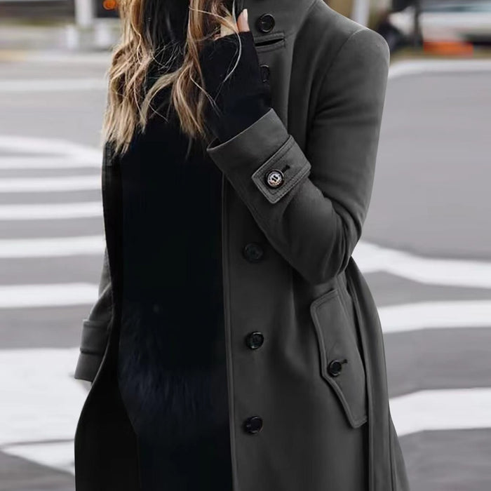 Stand-Collar Slim Woolen Coat