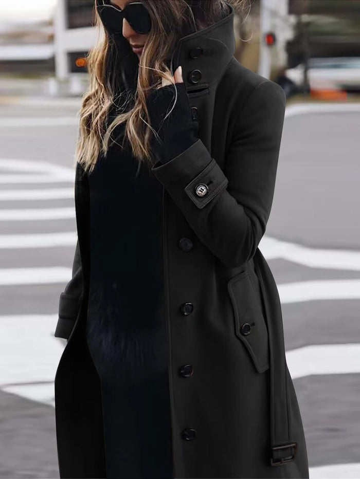 Stand-Collar Slim Woolen Coat