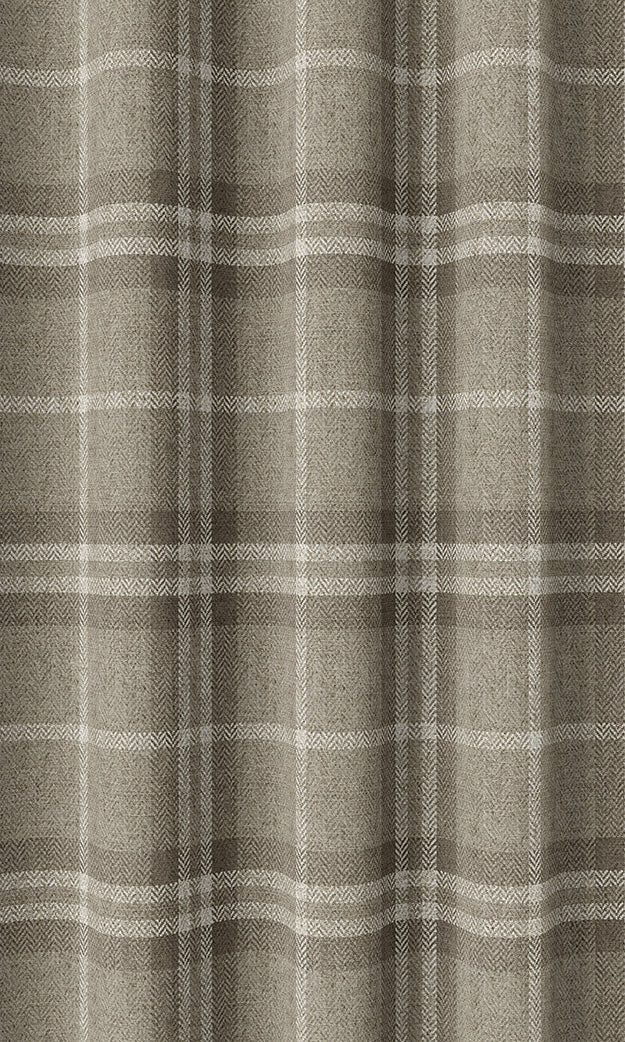 Plaid Patterned Pinch Pleat, Rod Pocket, Eyelet Curtains (Beige & Brown)