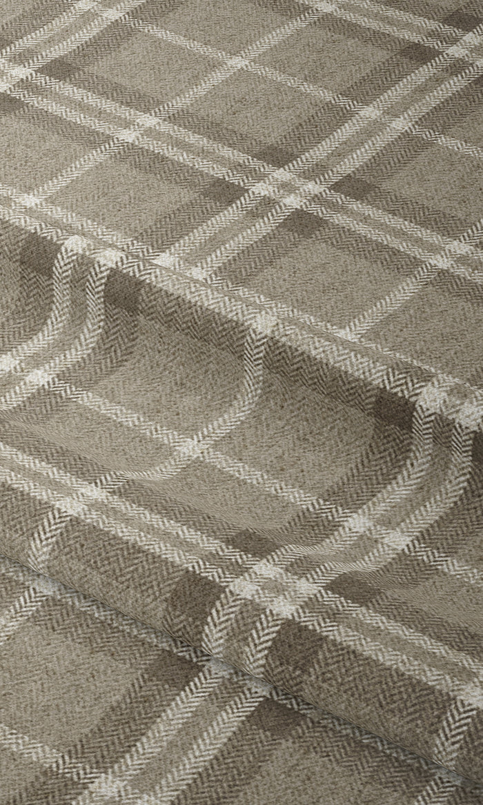 Plaid Patterned Drapes (Beige & Brown) Extra Long Short Wide