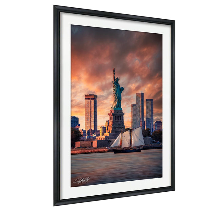 Statue Of Liberty Wall Art, New York Sunrise Skyline Urban Print