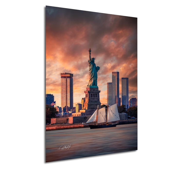 Statue Of Liberty Wall Art, New York Sunrise Skyline Urban Print