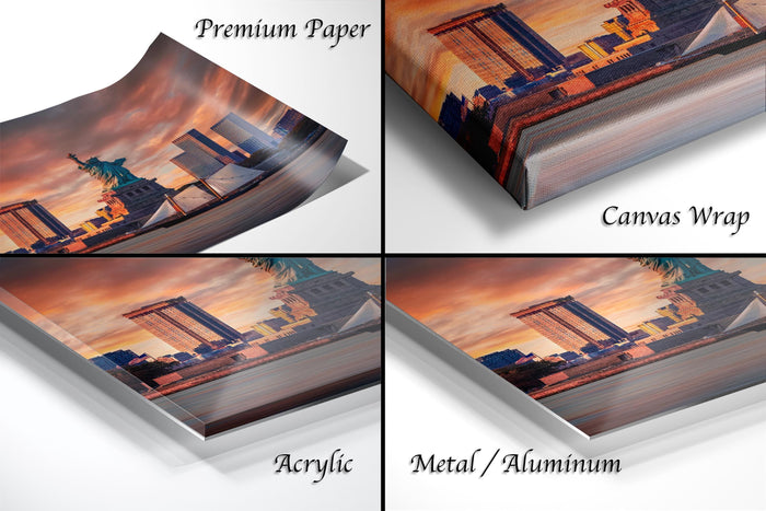 Statue Of Liberty Wall Art, New York Sunrise Skyline Urban Print