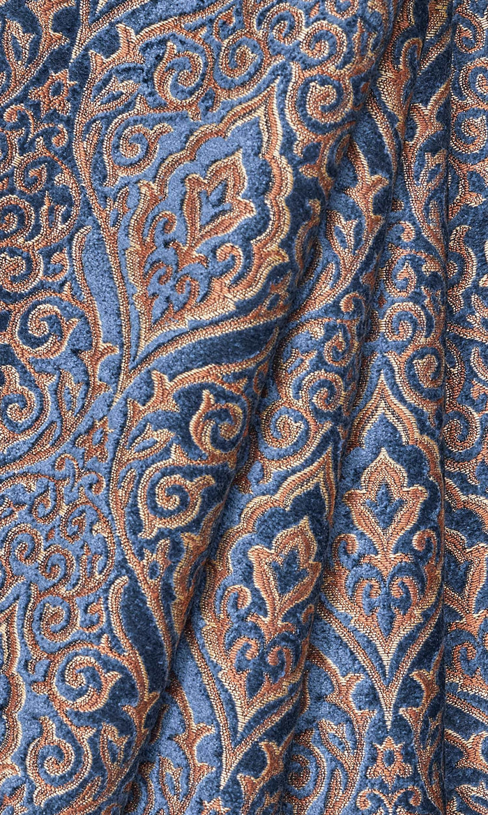 Damask Velvet Drapes for Living, Bedroom, Kitchen, Bathroom (Beige/ Blue)