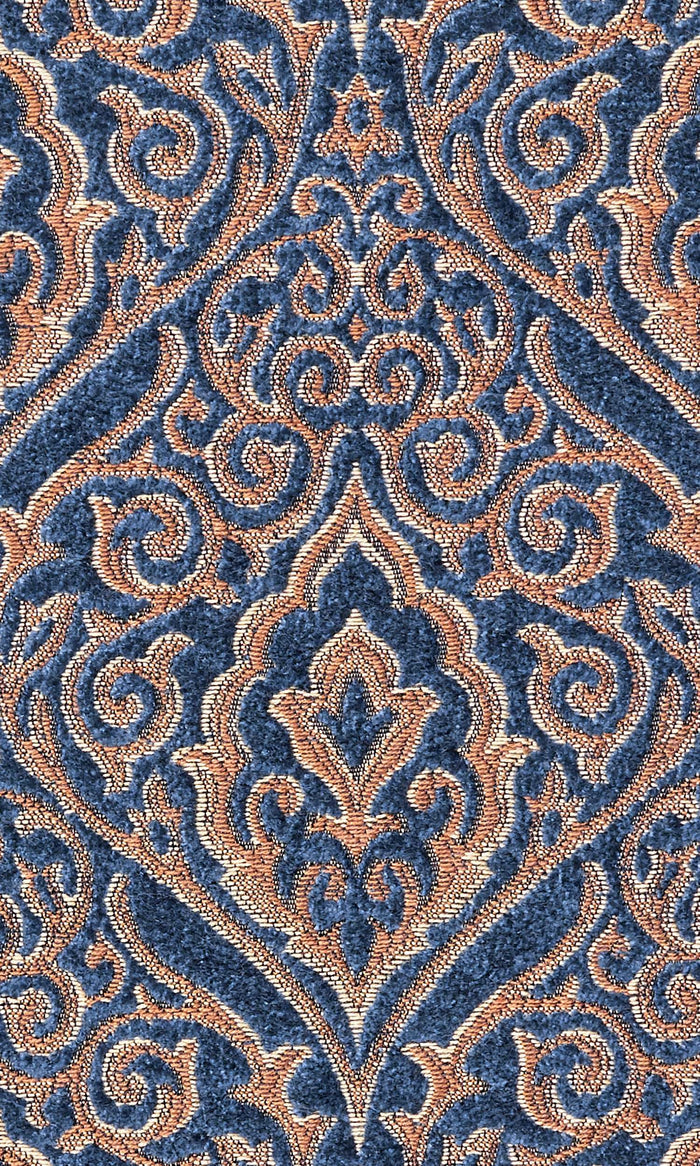 Damask Velvet Pinch Pleat, Rod Pocket, Eyelet Curtains (Beige/ Blue)
