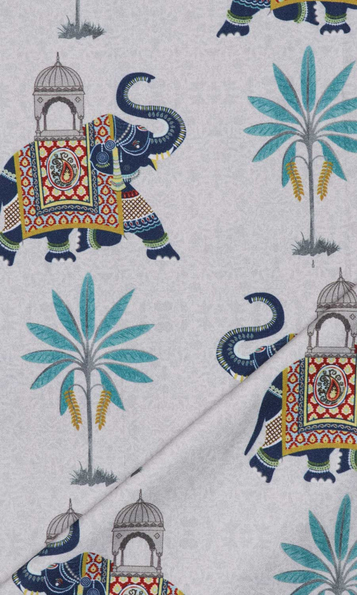 Printed Cotton Fabric Material By the Metre (Grey/ Blue)