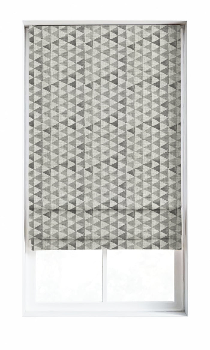 Triagonal Print Window Treatments Fabric By the Metre (Eggshell White/ Grey)