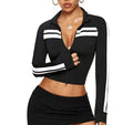 Striped Zip-Up Long Sleeve Crop Top
