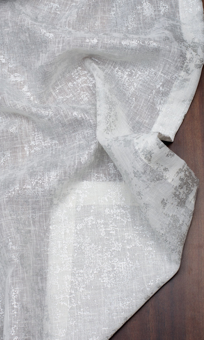 Textured Semi-Sheer Fabric Material By the Metre (White/ Silver)