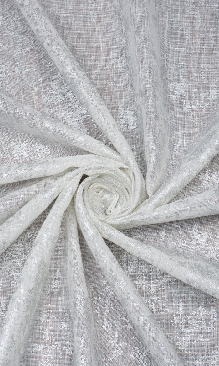 Textured Semi-Sheer Fabric By the Metre for Curtains & Drapes (White/ Silver)