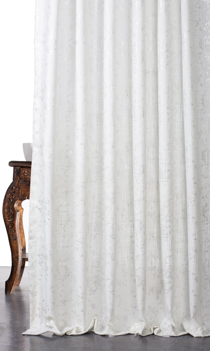 Metallic Abstract Print Window Treatments Fabric By the Metre (White/ Silver)