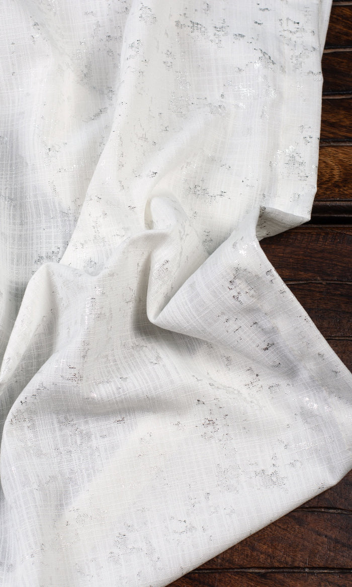 Metallic Abstract Print Home Textile Fabric Material By the Metre (White/ Silver)