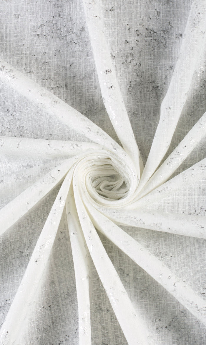 Metallic Abstract Print Fabric By the Metre for Curtains & Drapes (White/ Silver)
