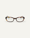 Face shot of Bonnie Clyde Sudoku optical frames in tortoise with clear lenses.