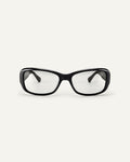 Face shot of Bonnie Clyde Sugar optical frames in black with clear lenses.