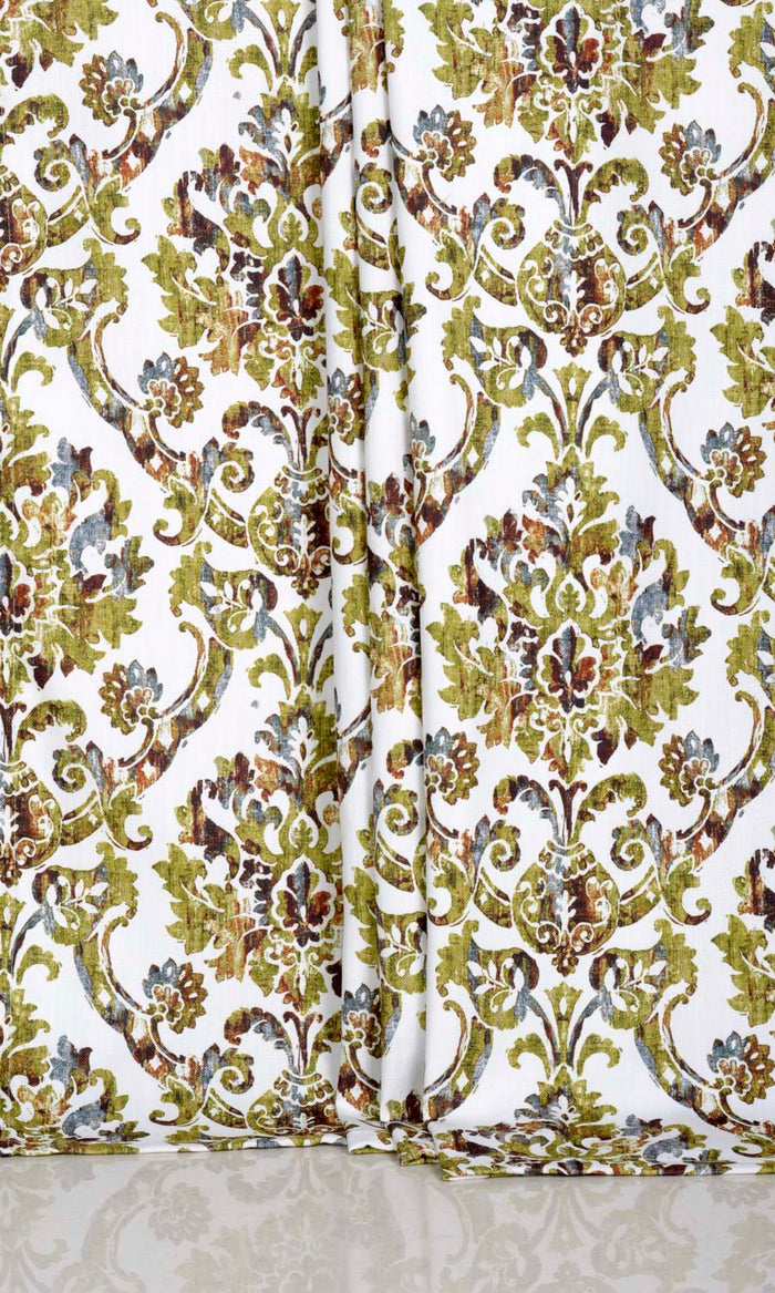 Damask Print Window Treatments Fabric By the Metre (Yellow/ Green/ Brown)