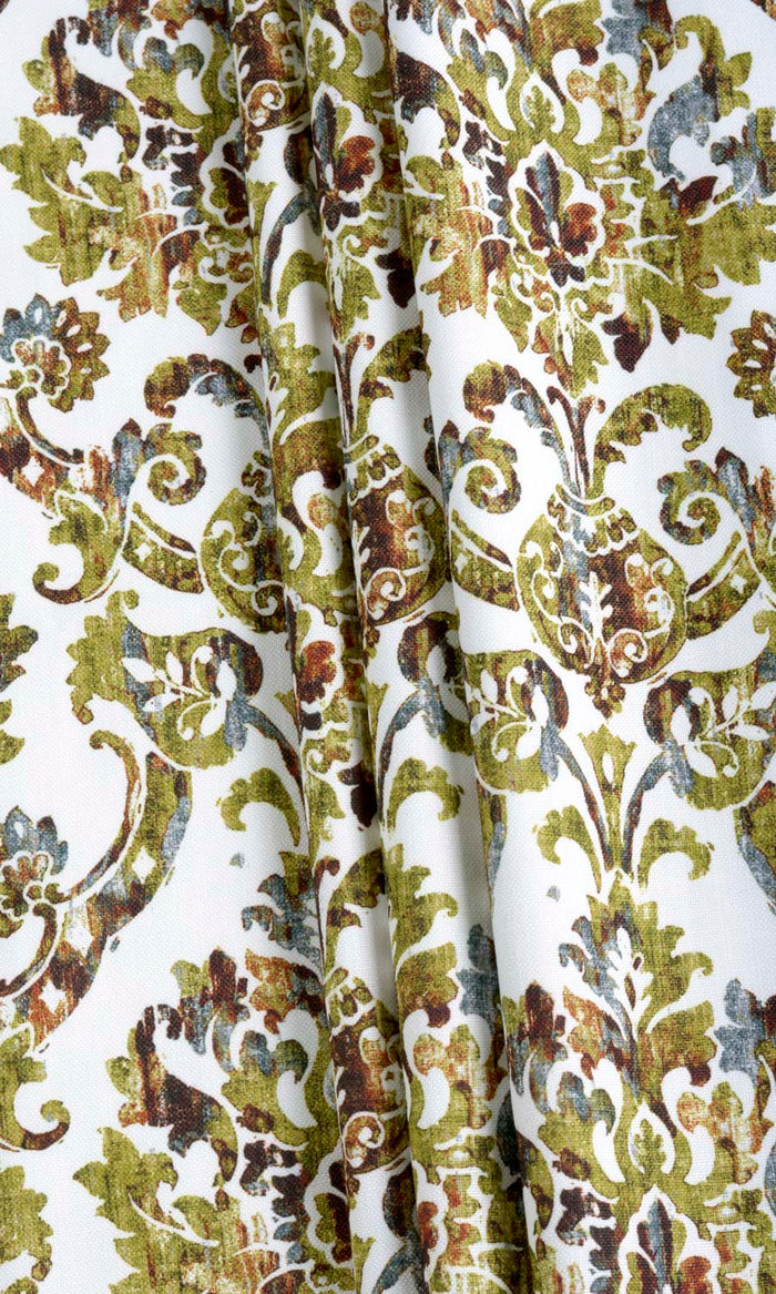 Damask Print Fabric Material By the Metre (Yellow/ Green/ Brown)