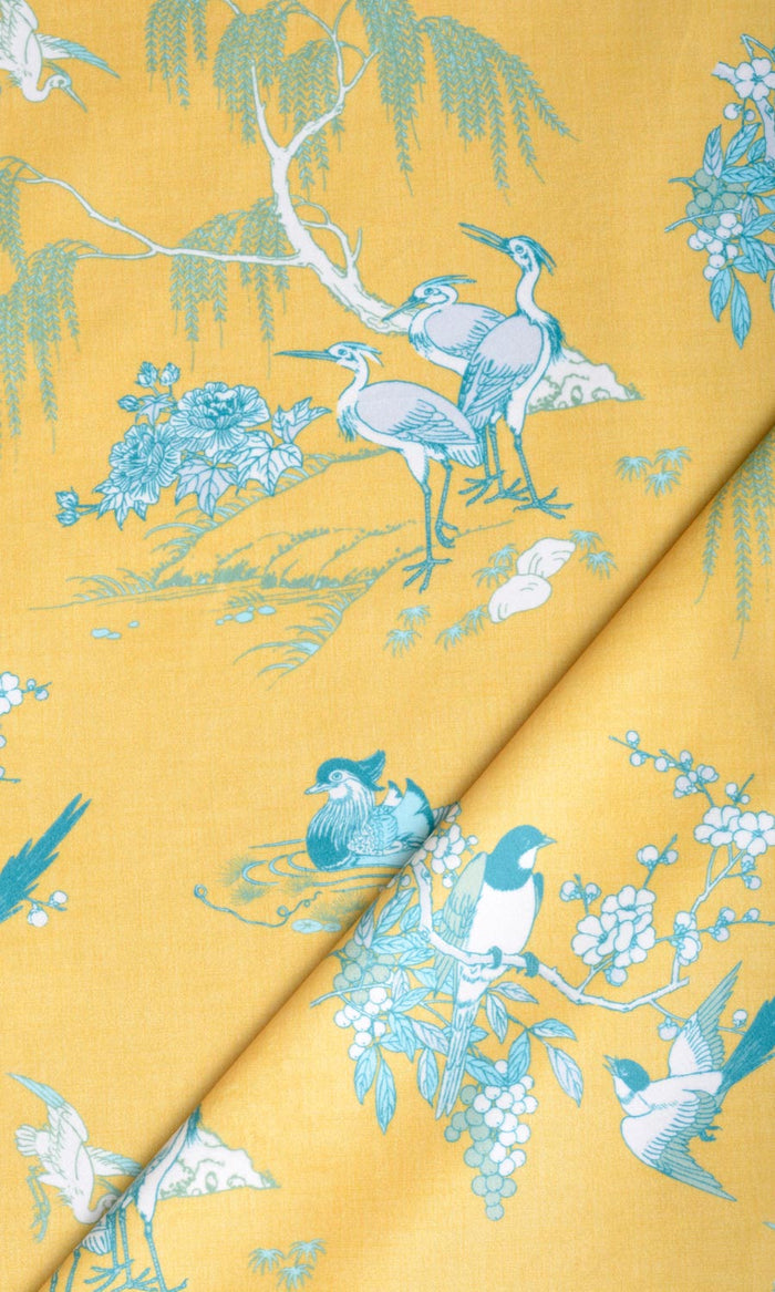 Chinoiserie Toile Velvet Home Textile Fabric Material By the Metre (Yellow)