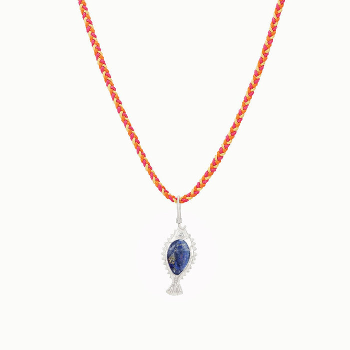 Sun-drenched Chain and Charm Bundle in sterling silver with lapis lazuli and braided cord